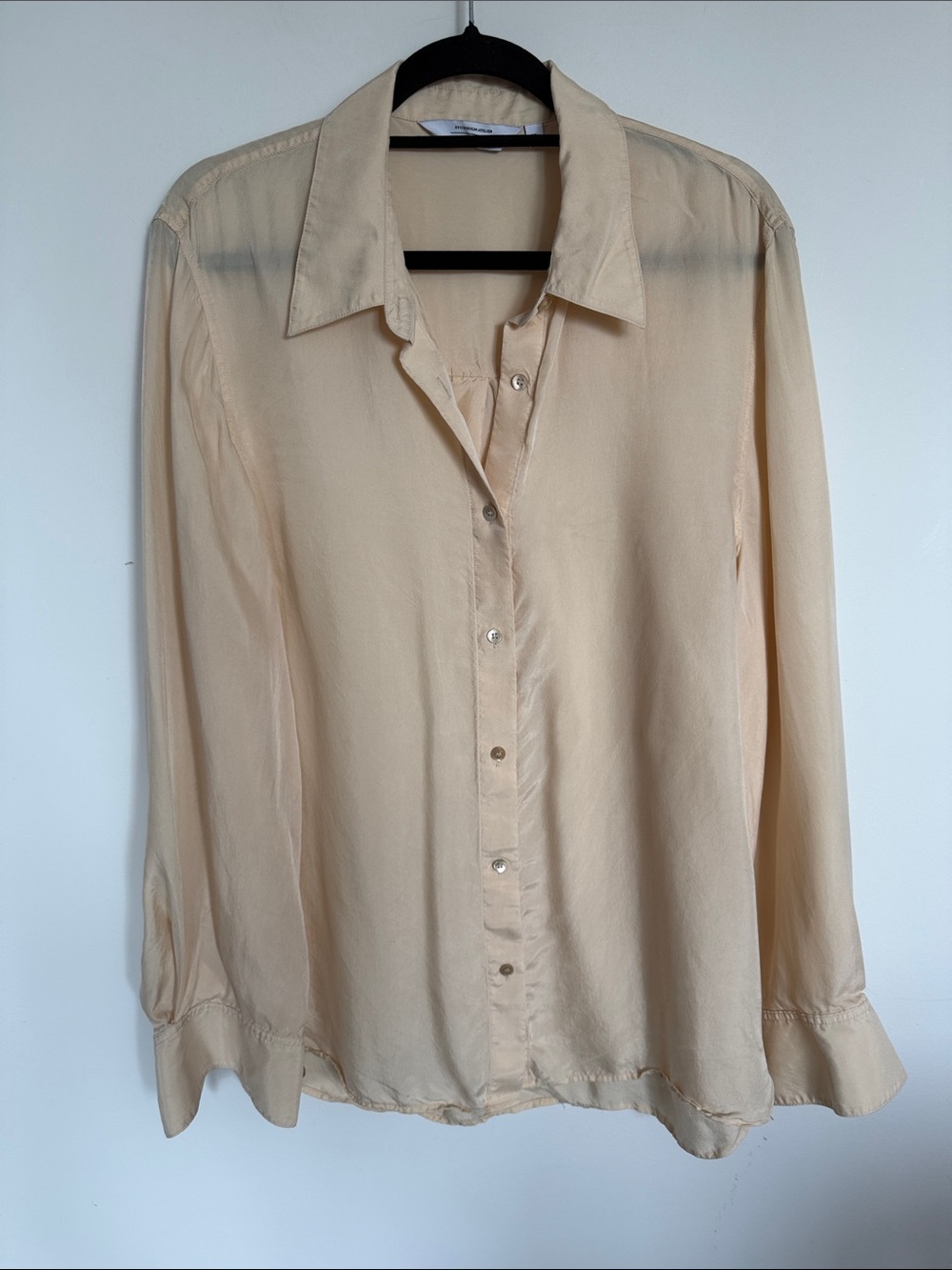 & Other Stories 100% Cupro Champagne Beige Silky Button Down Blouse EU 42